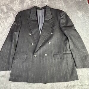 Harold Pener Blazer Mens 42R Charcoal Grey Pinstripe 100% Wool Double Breasted